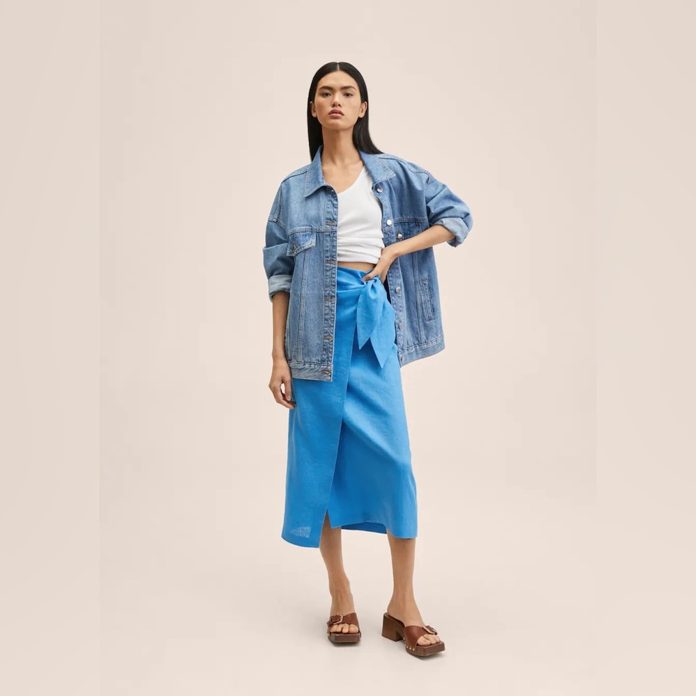 Mango 100% linen skirt - Turquoise